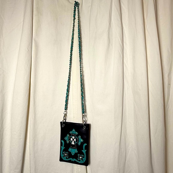 Faux Leather/Turquoise Western Theme Crossbody Bag EUC - Picture 3 of 7
